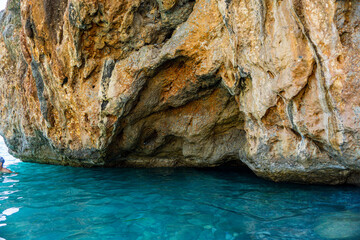 Geological formation of the famous Foneas beach. The rocky beach is located in the coastal Mani area near Kardamyli village in Messenia, Greece