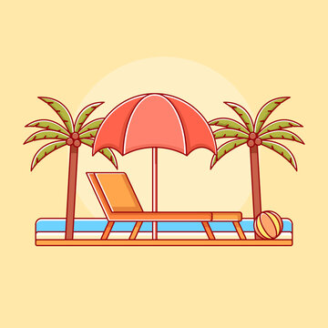 Picnic on The Beach at Summer in Flat Design Illustration