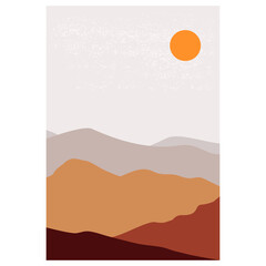 Mountain wall art vector. landscapes backgrounds with moon and sun. Abstract Arts design for wall framed prints, canvas prints, poster, home decor, cover, wallpaper.