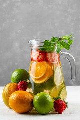 Water flavored with fresh summer fruit.
