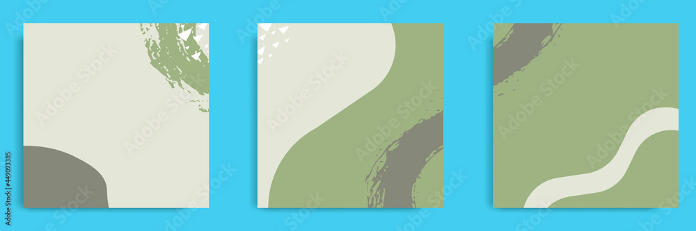 Wall mural set of abstract organic fluid brush background template and layout in square shape for multipurpose 