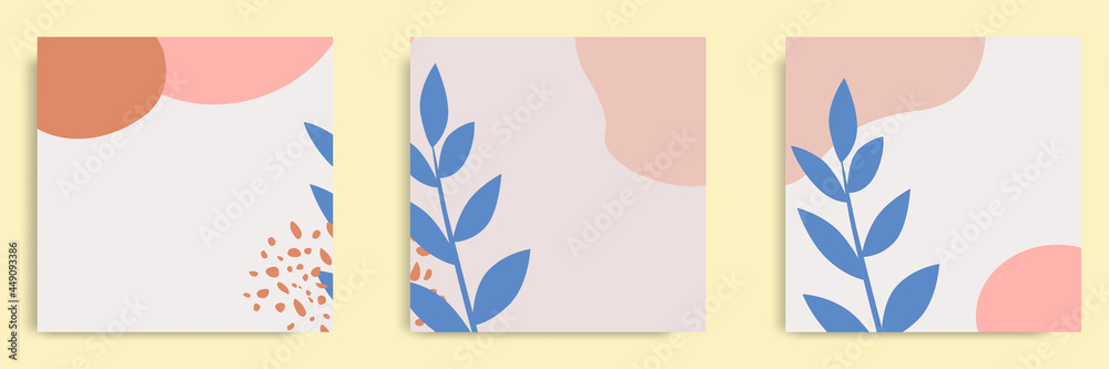 Wall mural set of abstract organic fluid floral background template and layout in square shape for multipurpose