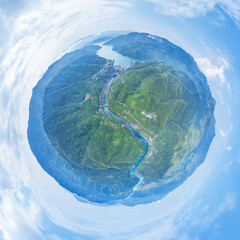 Fototapeta premium little planet image of small hydroelectric station