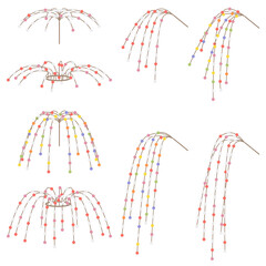 正月飾り 枝についた色とりどりのもち玉飾り（まゆ玉）のベクターイラスト バリエーションセット