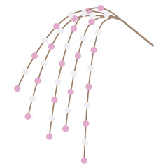 正月飾り 枝についた紅白のもち玉（まゆ玉）のシンプル ベクターイラスト 