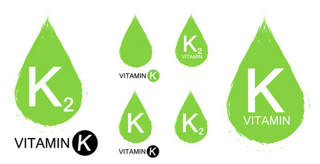 Vitamin K and K2, set isolated symbols, vector illustration