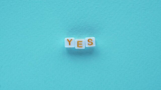 yes sign approval text positive cubes word blue