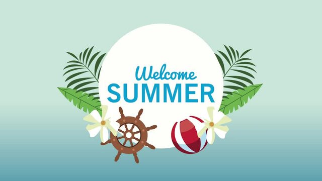 welcome summer lettering with timon and balloon beach
