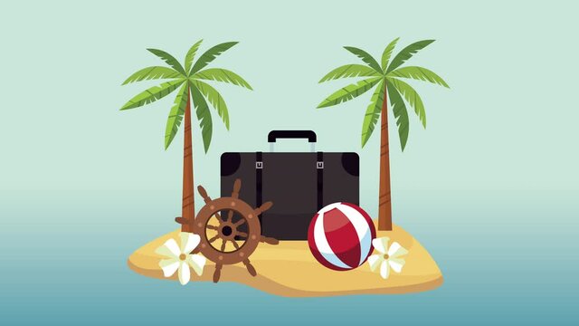 summer beach seascape scene with trees palms