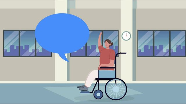 disabled person in wheelchair with spech bubble protesting