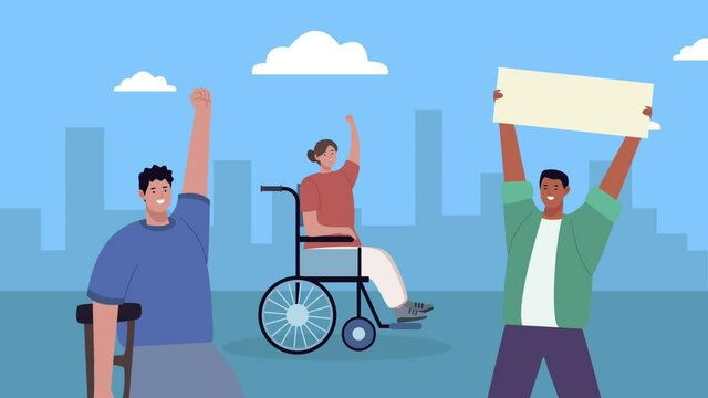 disabled persons protesting on the city