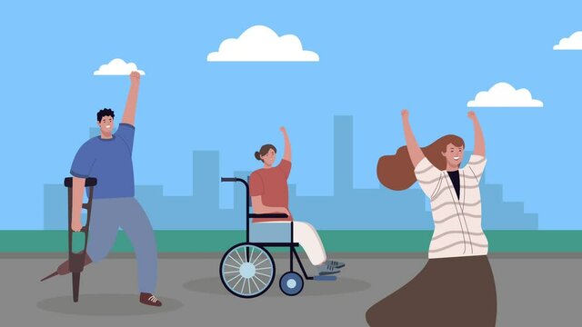 disabled persons protesting on the city animation