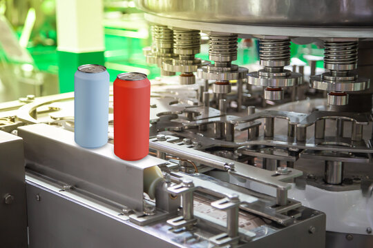 High speed can seamer machine. Tin can sealing machinery. Food industry.	