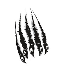 Grizzly bear claw marks scratches. Predator animal, monster or wild beast sharp claws ripping paper or breaking through wall. Halloween vector background with werewolf claws marks - obrazy, fototapety, plakaty