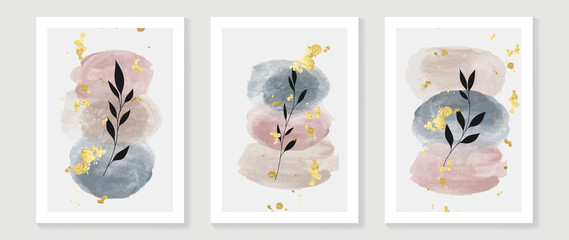 Contemporary botanical prints wall art. Golden palm and tropical leaves background vector. watercolor canvas frame design for prints and home decor.