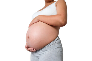 She's having a baby. Woman is pregnant touching belly with love of mother and baby. Relationship during family concept , Health concept.