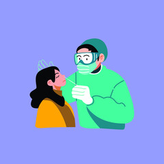 Obraz premium Vector illustration concept of a medical surgeon checking virus test of a young lady.