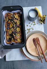 Delicious homemade meals. Banana Wholemeal Bread with Blueberries, Pepitas and Premium Chocolate...