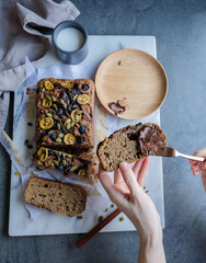 Delicious homemade meals. Banana Wholemeal Bread with Blueberries, Pepitas and Premium Chocolate...