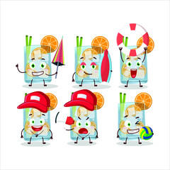 Happy Face caipirinha cartoon character playing on a beach. Vector illustration