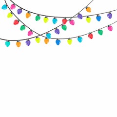 Watercolor Christmas set of colored garland with light. Illustration on white background