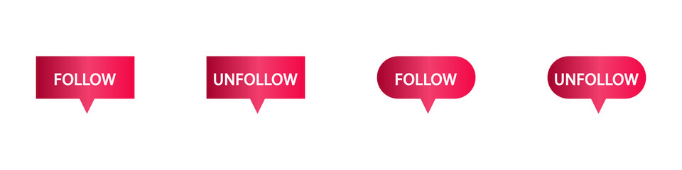 Conjunto de icono de seguir y dejar de seguir. Concepto de botón para redes sociales. Ilustración vectorial