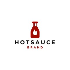 red hot bottle sauce logo in simple line style vector icon design, hot tomato ketchup with fire flame symbol