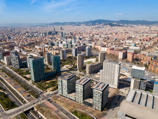 Fototapeta na wymiar Aerial view of Barcelona cityscape with a modern apartment buildings, Spain