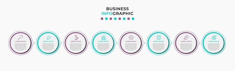 Vector Infographic design business template with icons and 8 options or steps. Can be used for process diagram, presentations, workflow layout, banner, flow chart, info graph