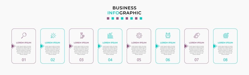 Vector Infographic design business template with icons and 8 options or steps. Can be used for process diagram, presentations, workflow layout, banner, flow chart, info graph