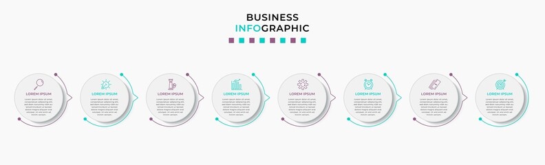 Vector Infographic design business template with icons and 8 options or steps. Can be used for process diagram, presentations, workflow layout, banner, flow chart, info graph