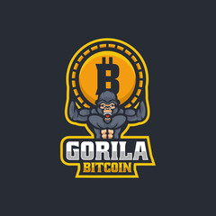 Vector Logo Illustration Gorilla Bitcoin E Sport and Sport Style.