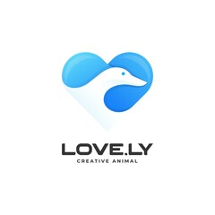 Vector Logo Illustration Love Duck Negative space Style.