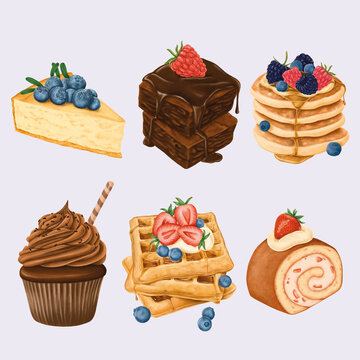 Delicious hand painted desserts vector set