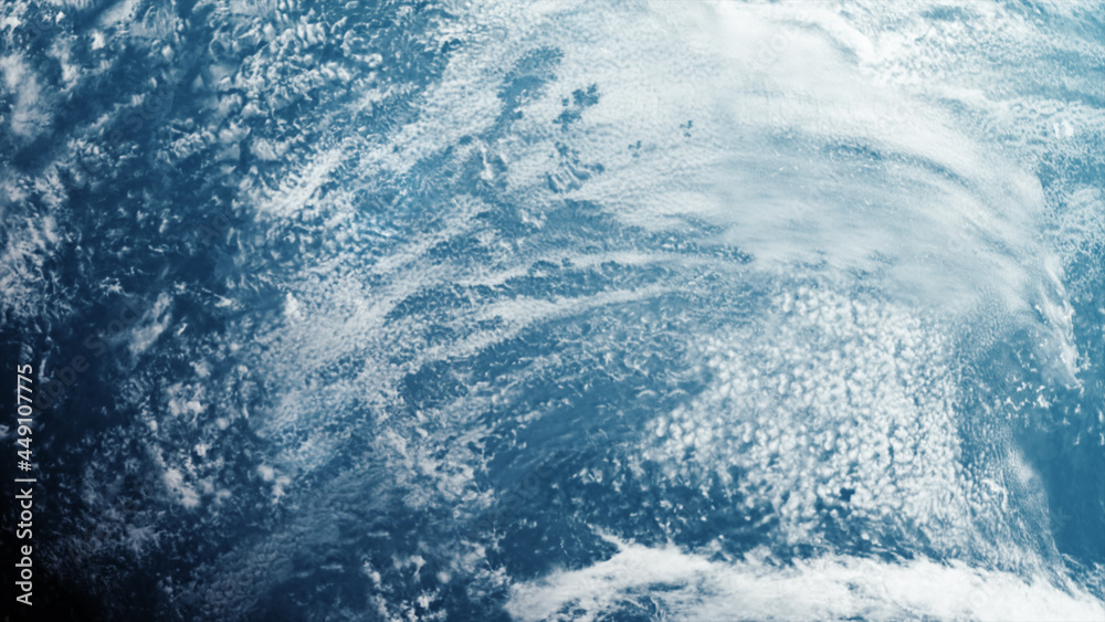 Poster a cinematic rendering of planet earth during sunrise as view from space with vibrant blue atmosphere