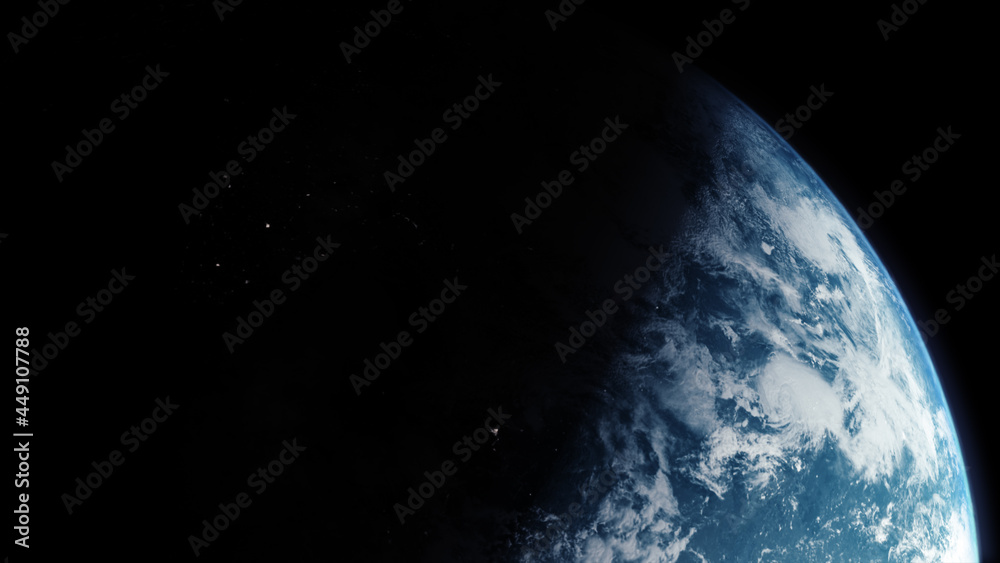 Aufkleber a cinematic rendering of planet earth during sunrise as view from space with vibrant blue atmosphere