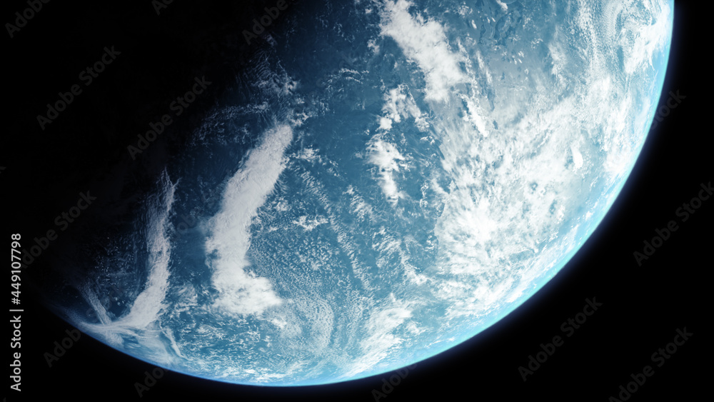 Aufkleber a cinematic rendering of planet earth during sunrise as view from space with vibrant blue atmosphere