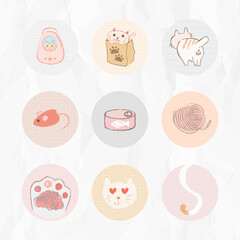 Cat story highlights icon set for social media vector