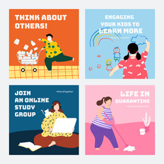 Life in quarantine during the coronavirus pandemic template vector © Rawpixel.com