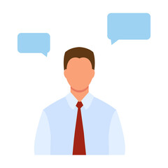 Male consultant. Office work. Customer service. Helping clients. Concept illustration for call center, support, hotline, telemarketing. Vector in flat style.