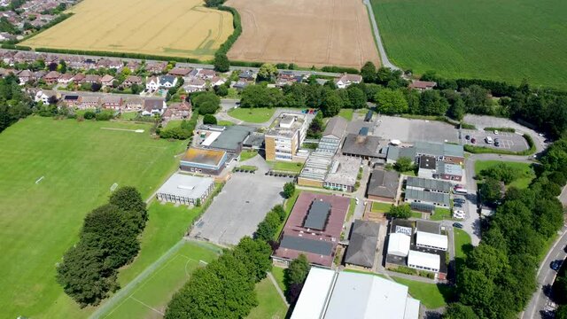 Aerial 4K video of St. Anselm's secondary school in Canterbury, Kent, England