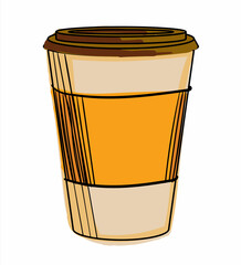 Hand drawn color vector cup of coffe.
