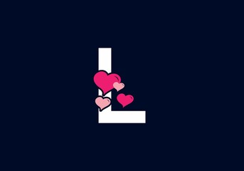 White pink color of L initial letter with love symbol