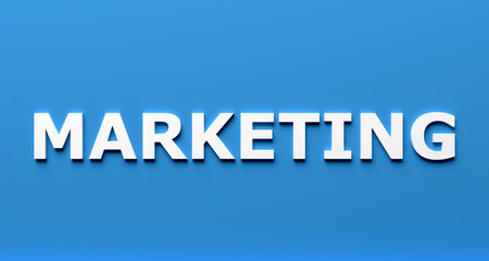 white marketing letter on blue background, 3d illustration