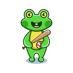cute frog playing baseball