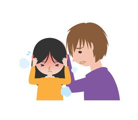 熱に苦しむ女の子と心配する父親（上半身）
