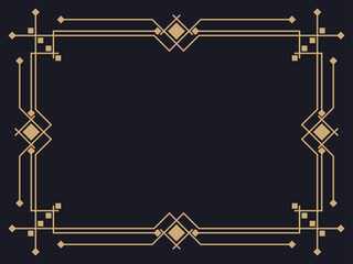 Art deco frame. Vintage linear border. Design a template for invitations, leaflets and greeting cards. Geometric golden frame. The style of the 1920s - 1930s. Vector illustration