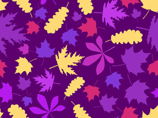 Fototapeta na wymiar Autumn leaves seamless pattern. Colorful falling leaves, leaf fall. Oak and maple. Autumn background for printing, wrapping paper and advertising. Vector illustration