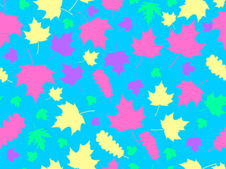 Autumn leaves seamless pattern. Colorful falling leaves, leaf fall. Oak and maple. Autumn background for printing, wrapping paper and advertising. Vector illustration