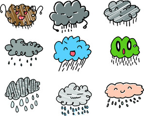 子供が描いた落書きの雨雲 セット